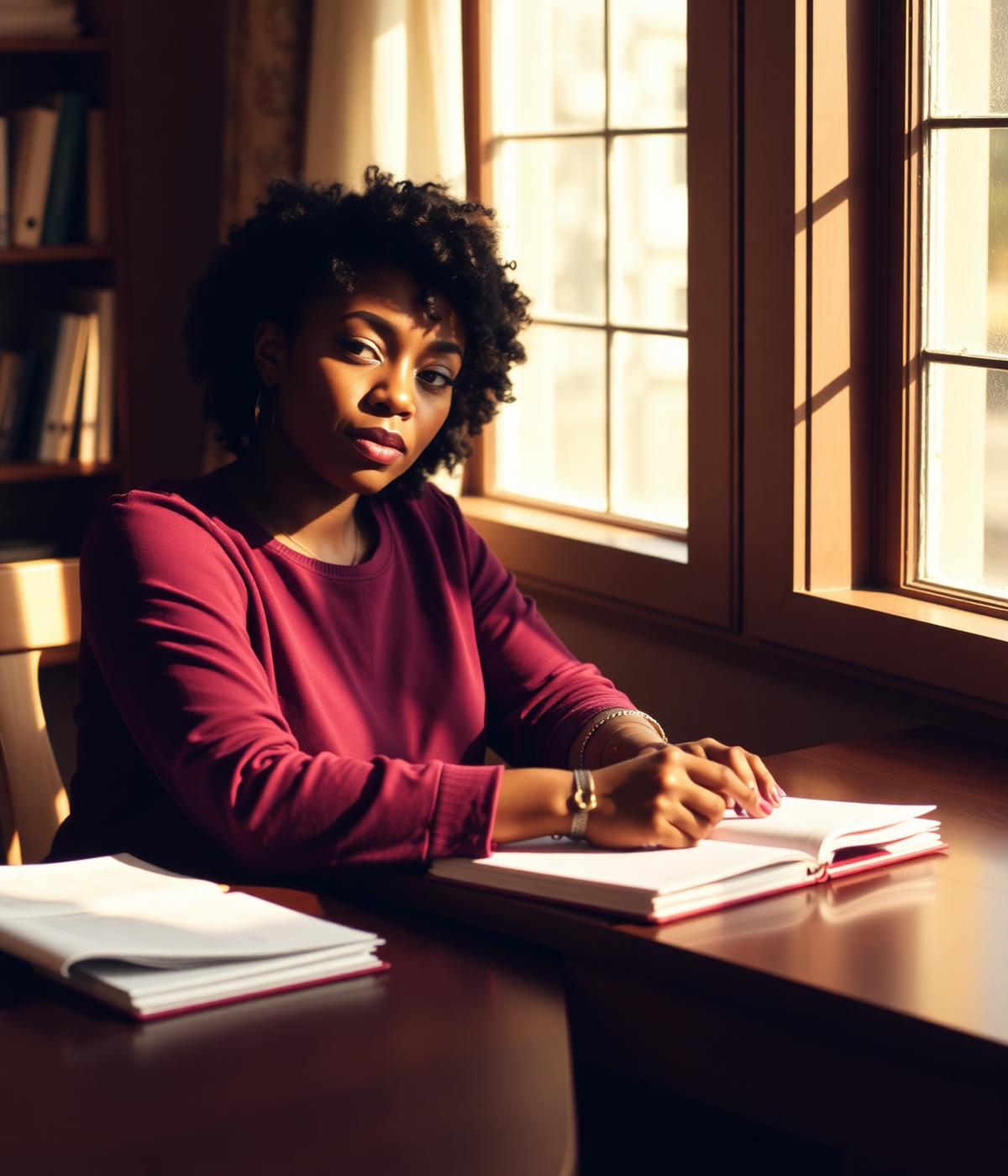 Portrait of a Black woman journaling in warm afternoon light